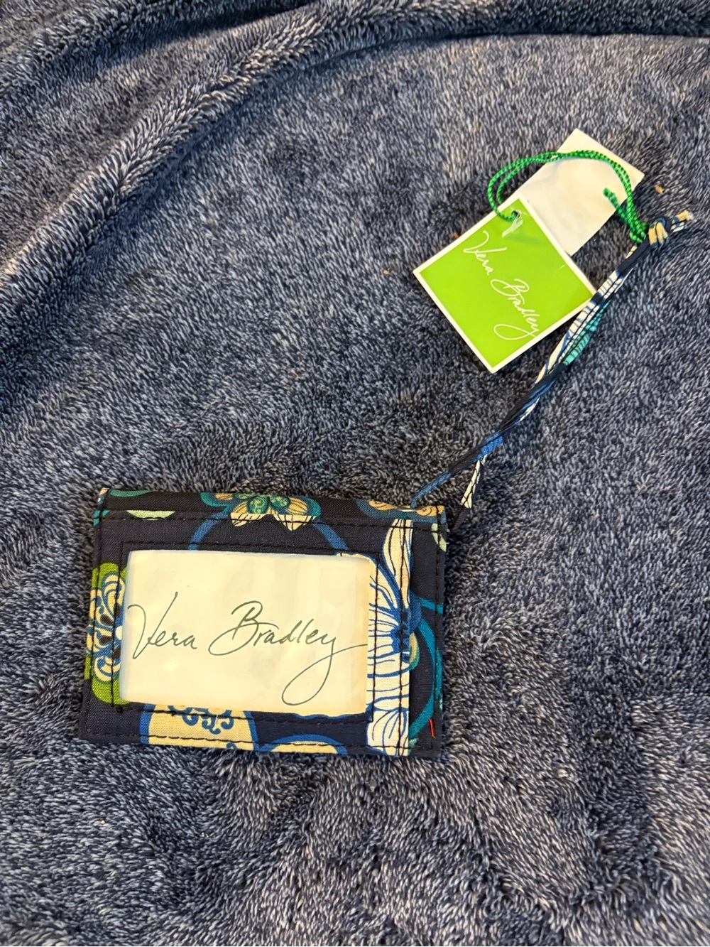 Vera Bradley Navy Blue Floral ID Tag with Green Accents